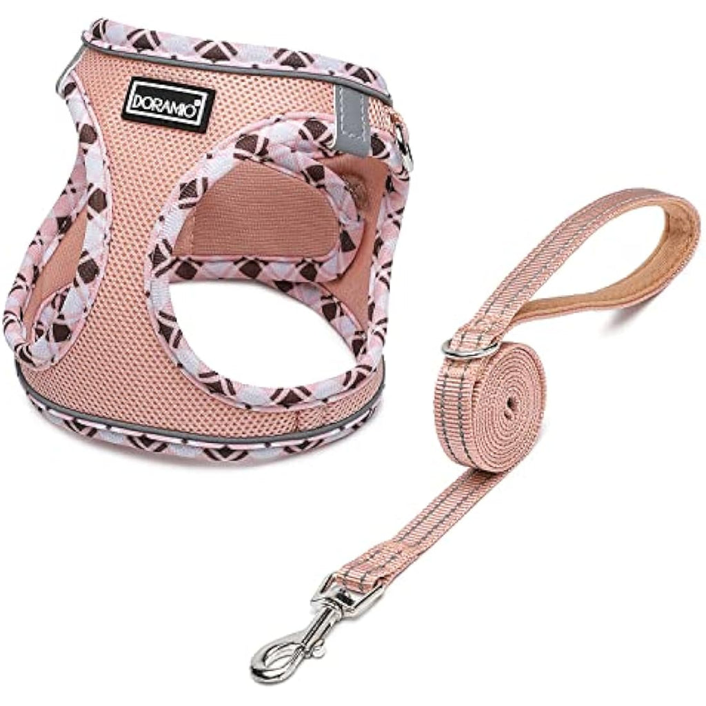 DORAMIO Step-in Dog Harness and Leash Set | Reflective Mesh Vest - Champagne
