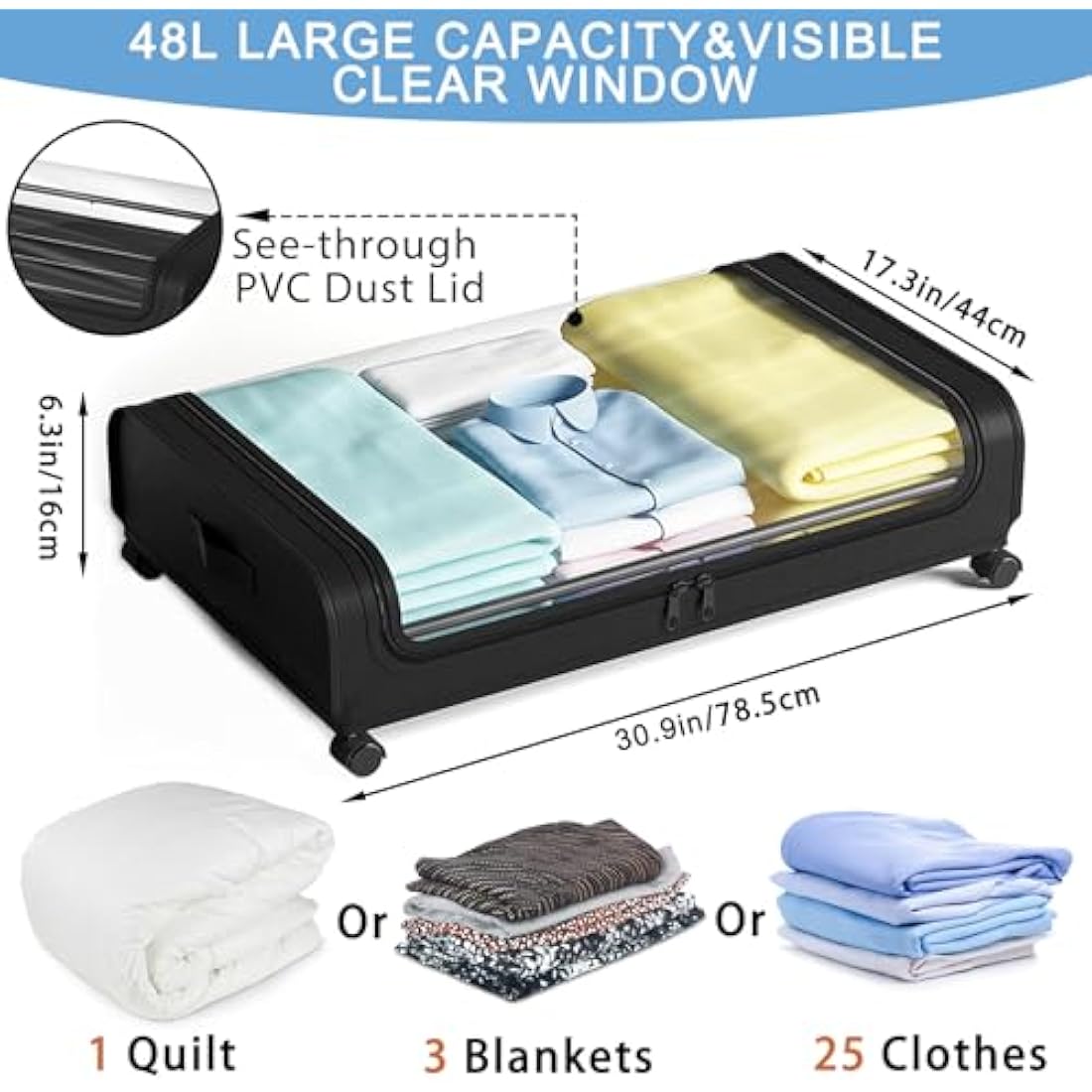 Under Bed Storage with Wheels – 48L Metal Frame 2-Pack