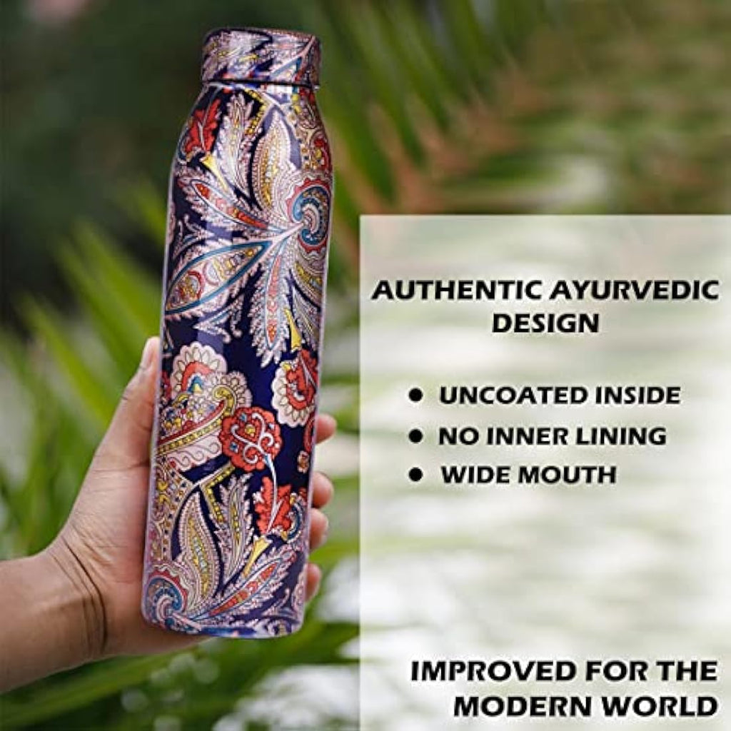 Copper Water Bottle 1L - 3 Pack Plain, Hammered & Printed