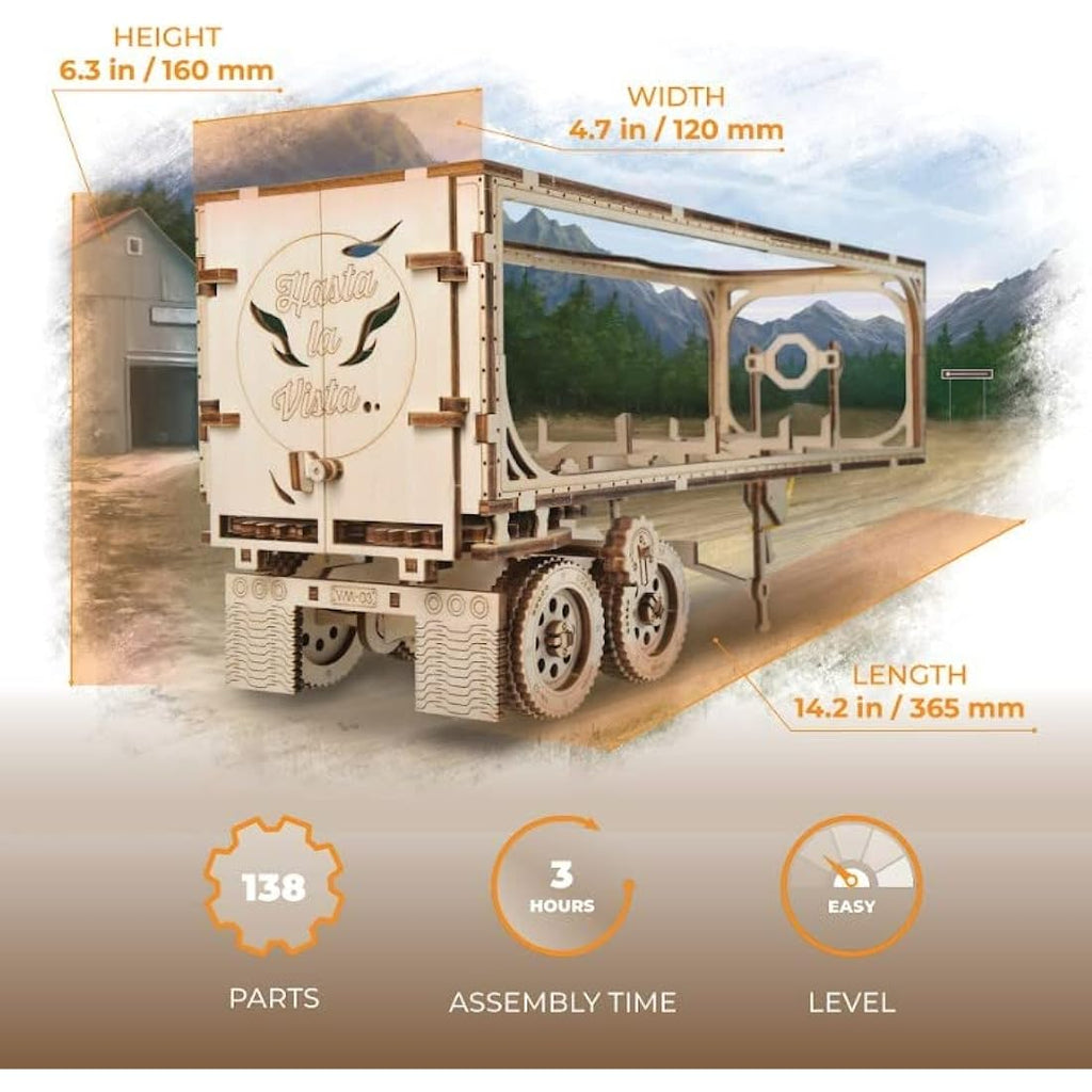 UGEARS Heavy Boy Truck VM-03 Trailer - 3D Wooden Model Kit for Adults