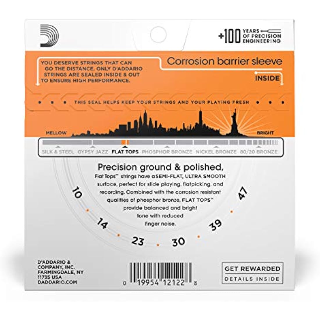 D'Addario Phosphor Bronze Flat Tops Acoustic Guitar Strings, 10-47