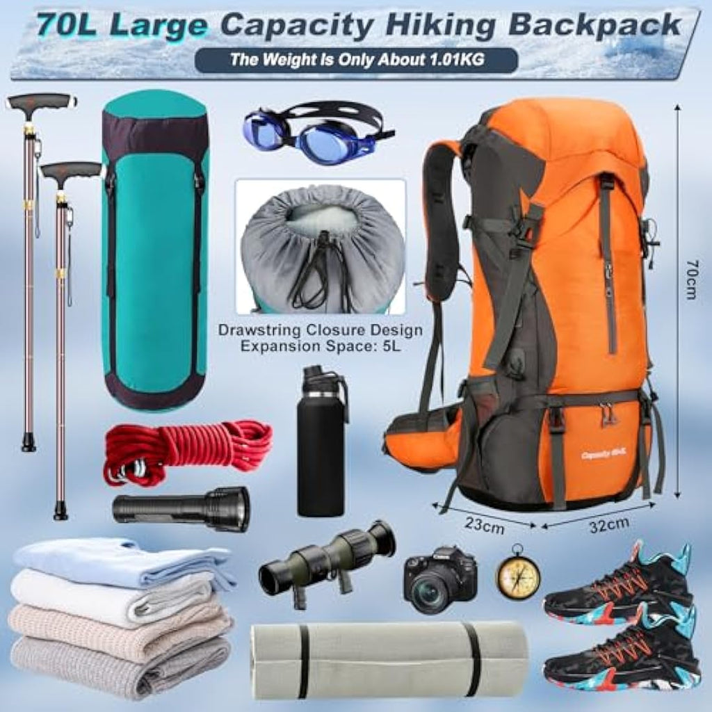 70L Hiking Backpack – Waterproof Ultralight Camping Rucksack