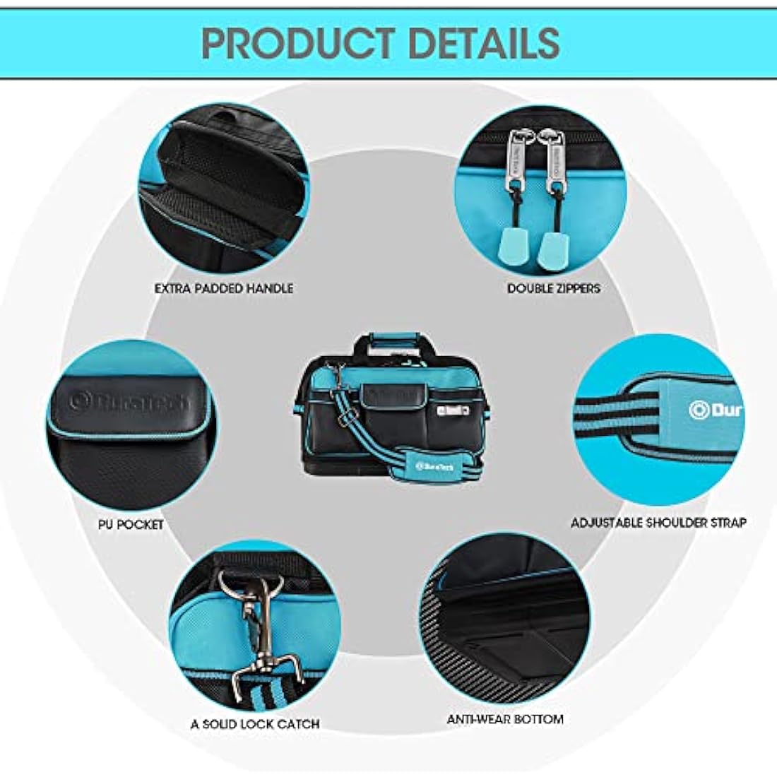 DURATECH 17-Inch Heavy Duty Tool Bag | 32 Pockets & Hard Base Organizer