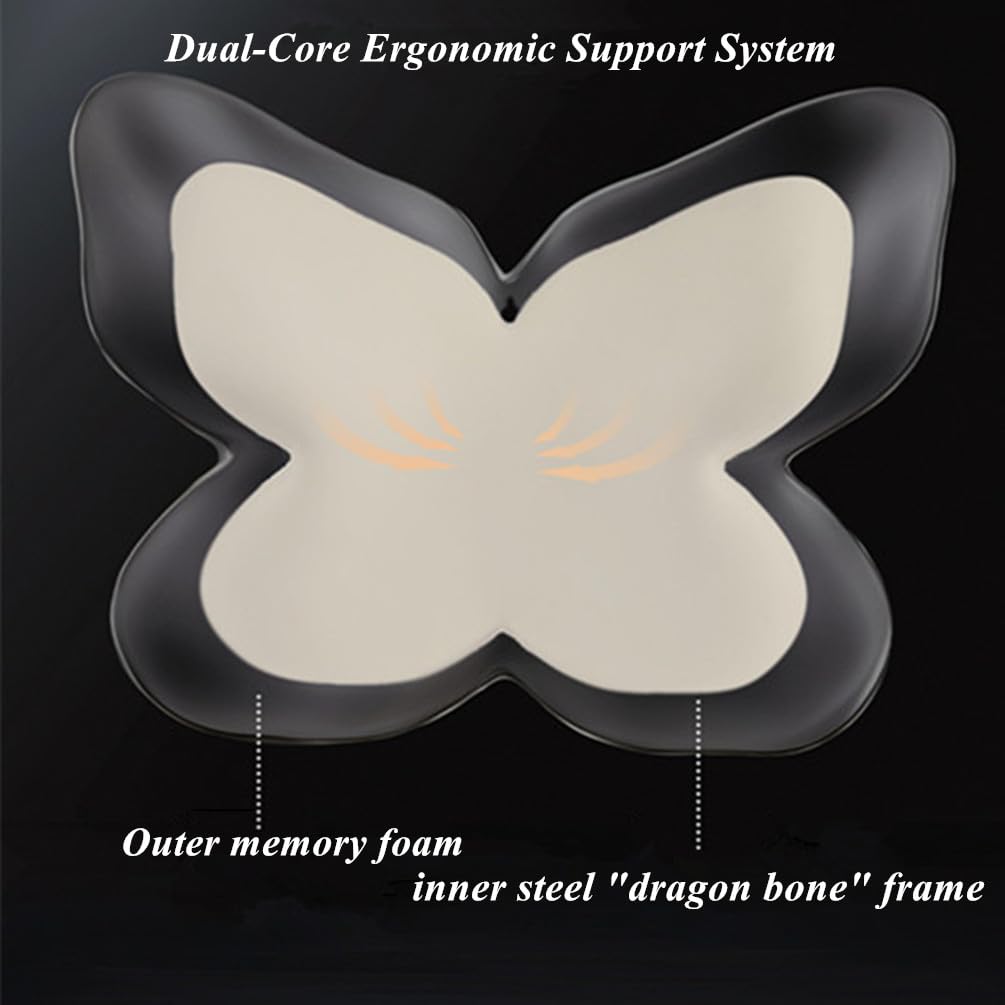 beolur Butterfly Memory Foam Lumbar Support Pillow – Removable Washable Cover, Dual-Core Support for Office & CarGray