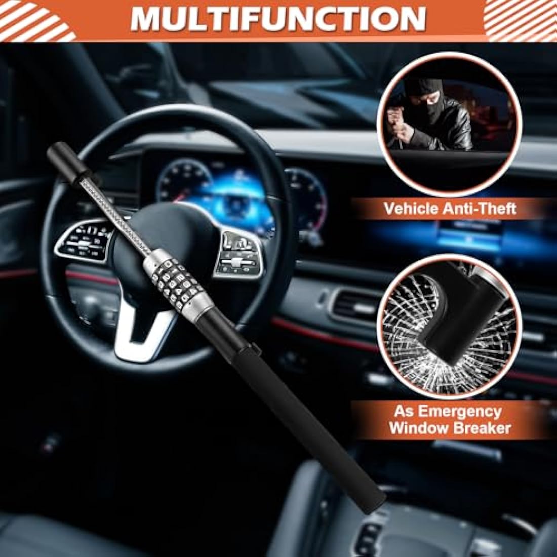 Tevlaphee Steering Wheel Lock – 5-Digit Keyless Anti-Theft Device (Black)
