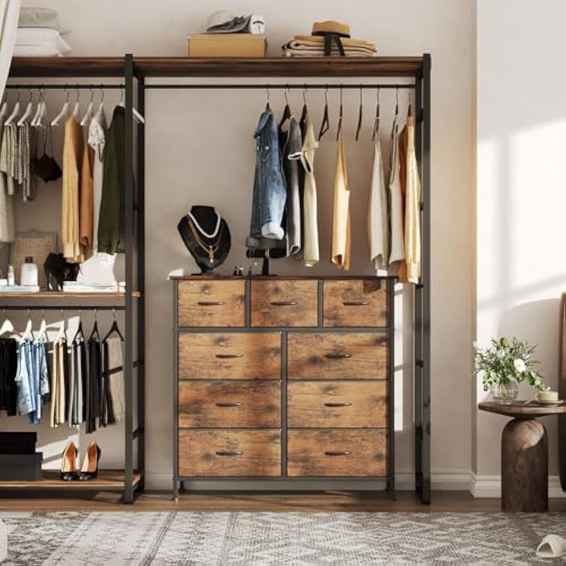 CAIYUN 9-Drawer Fabric Dresser | Rustic Brown Storage Chest for Bedroom