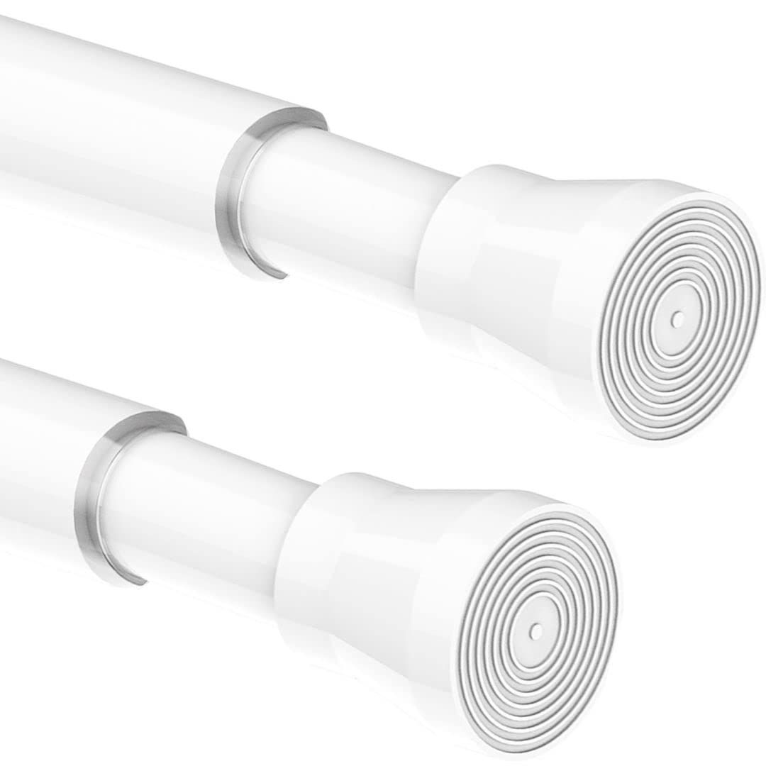 2Pcs White Tension Rods – Extendable No-Drill Shower Rails