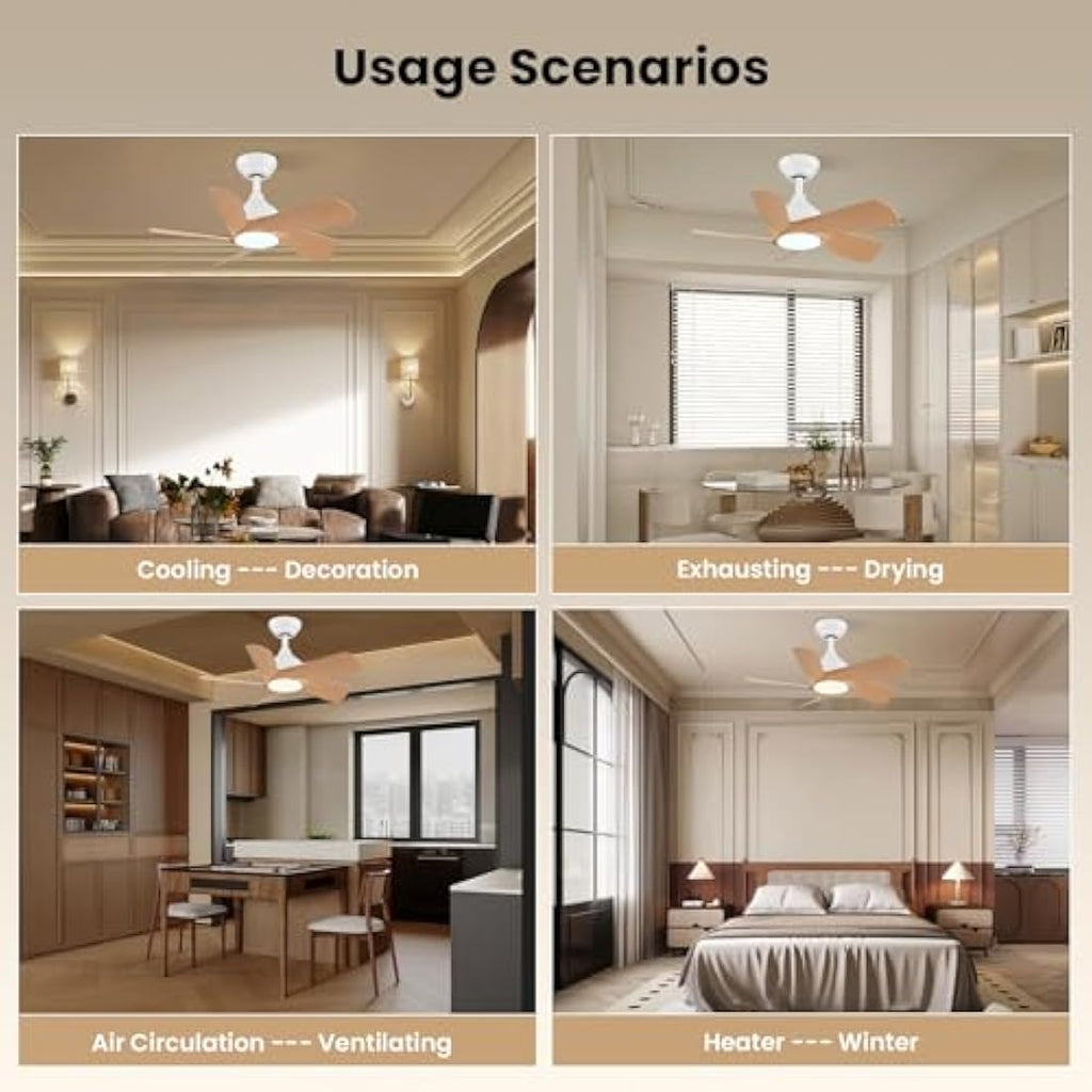 CJOY 30" Woodgrain Ceiling Fan with Dimmable Light | 6-Speed Quiet DC Motor