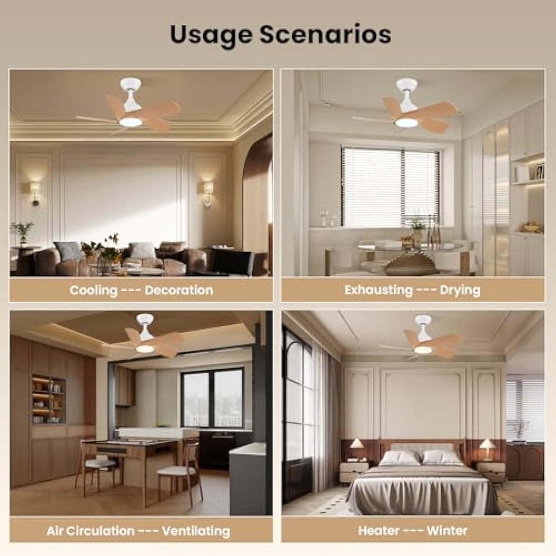 CJOY 30" Woodgrain Ceiling Fan with Dimmable Light | 6-Speed Quiet DC Motor