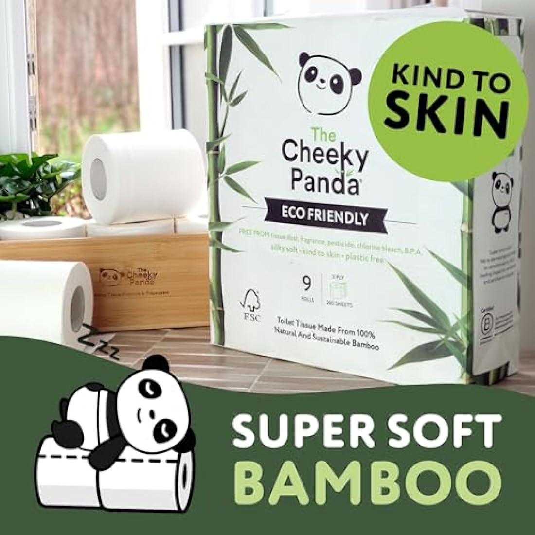 The Cheeky Panda Bamboo Toilet Paper – 9 Rolls | Plastic Free & Sustainable