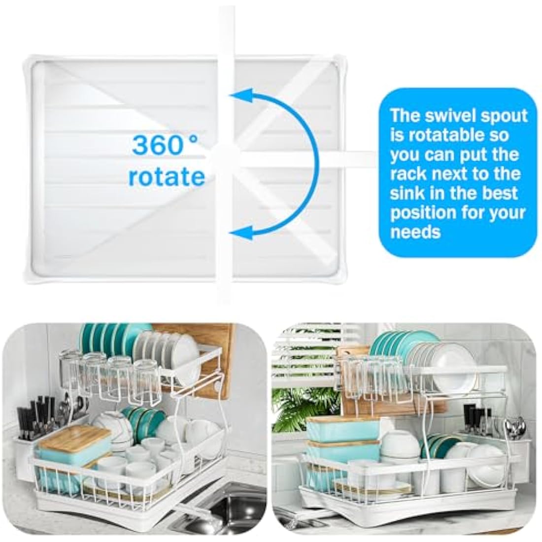 2-Tier Dish Drying Rack – Rustproof Carbon Steel Drainer, White