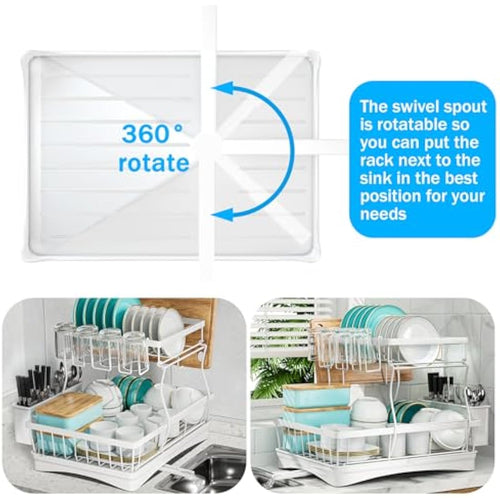 2-Tier Dish Drying Rack – Rustproof Carbon Steel Drainer, White