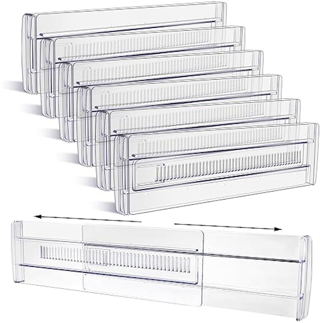 Yafe 6-Pack Adjustable Drawer Dividers – Clear Plastic Organizers