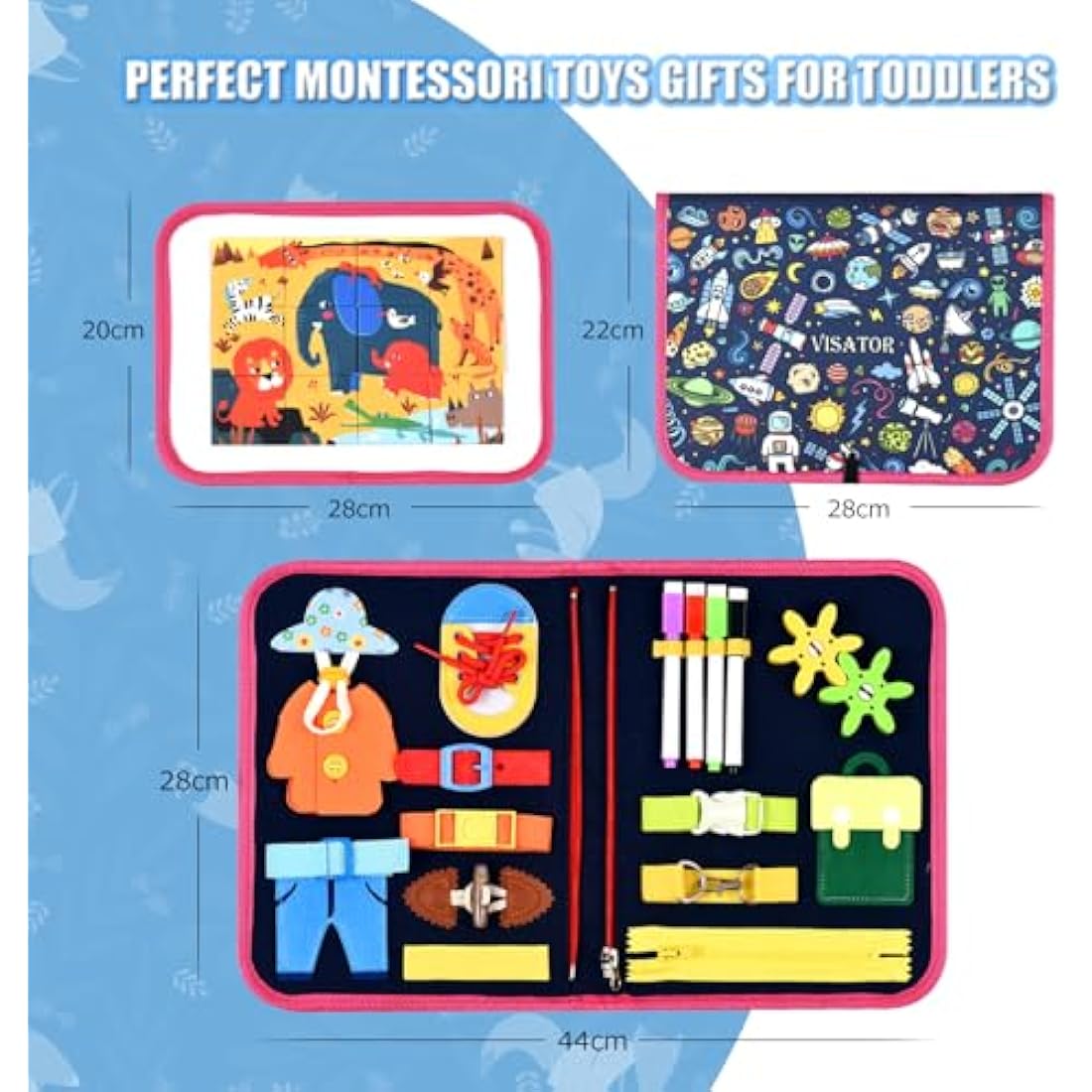 Jolof Store Montessori Busy Board – Sensory Toddler Travel Toy (Dark Blue)