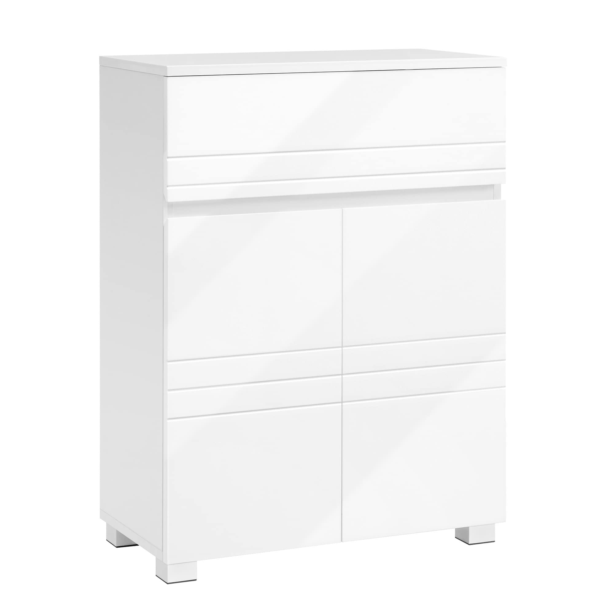 VASAGLE White Bathroom Cabinet | Double Door Storage with Drawer