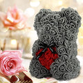 Rose Teddy Bear – Handmade Artificial Flower Gift (Gray)