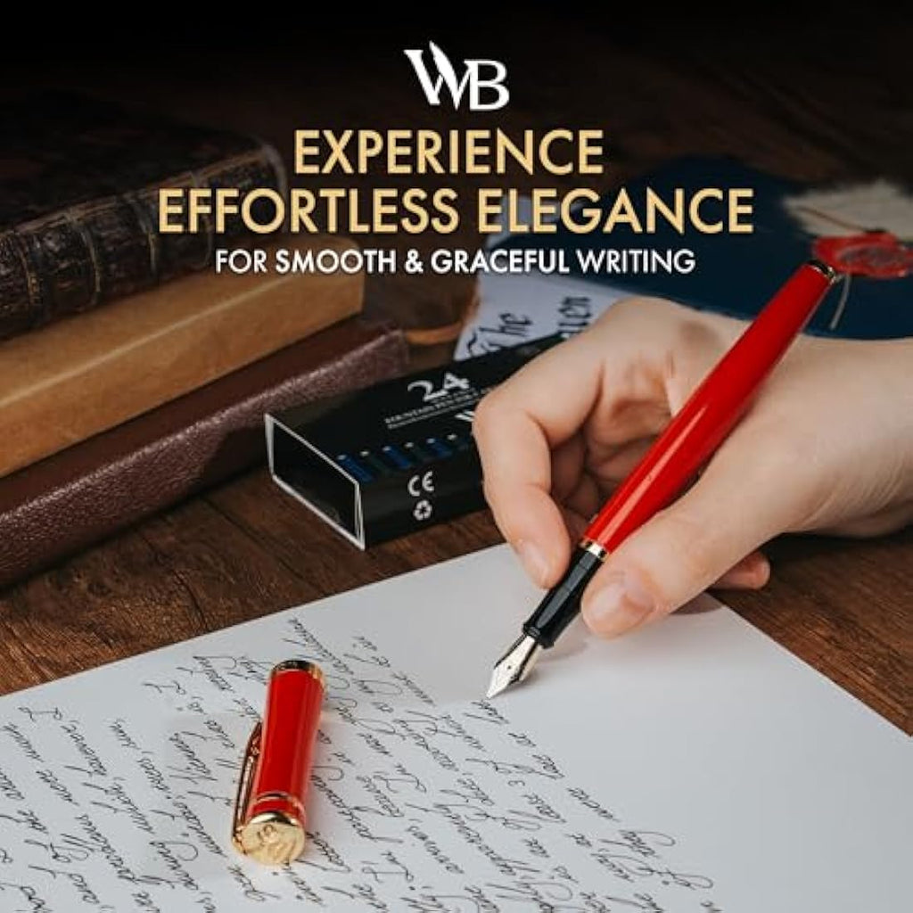 Wordsworth & Black Crimson Red Fountain Pen Set with 24 Ink Cartridges