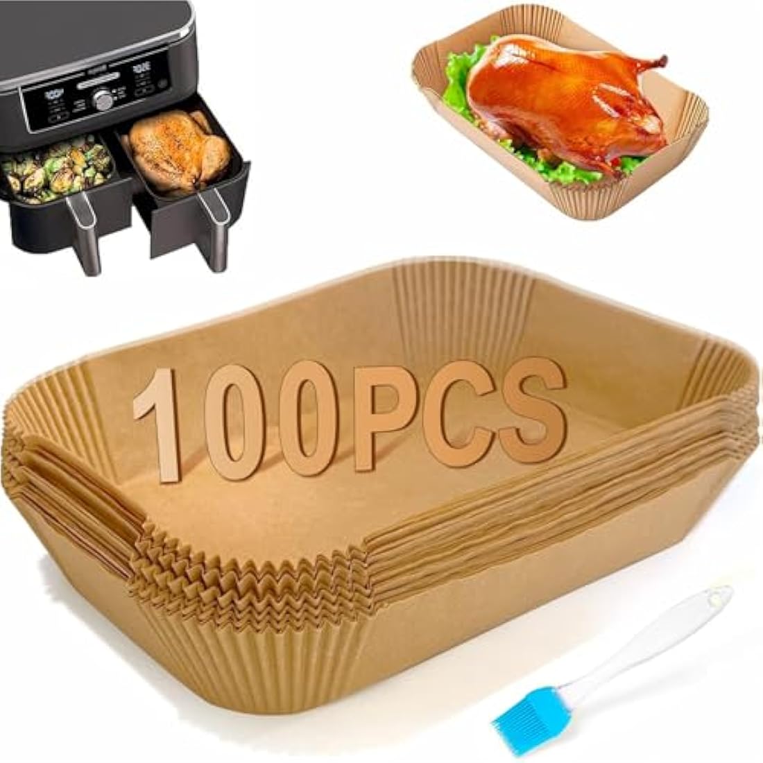FEEZOM Air Fryer Disposable Paper Liners for Ninja Dual Basket | 100PC