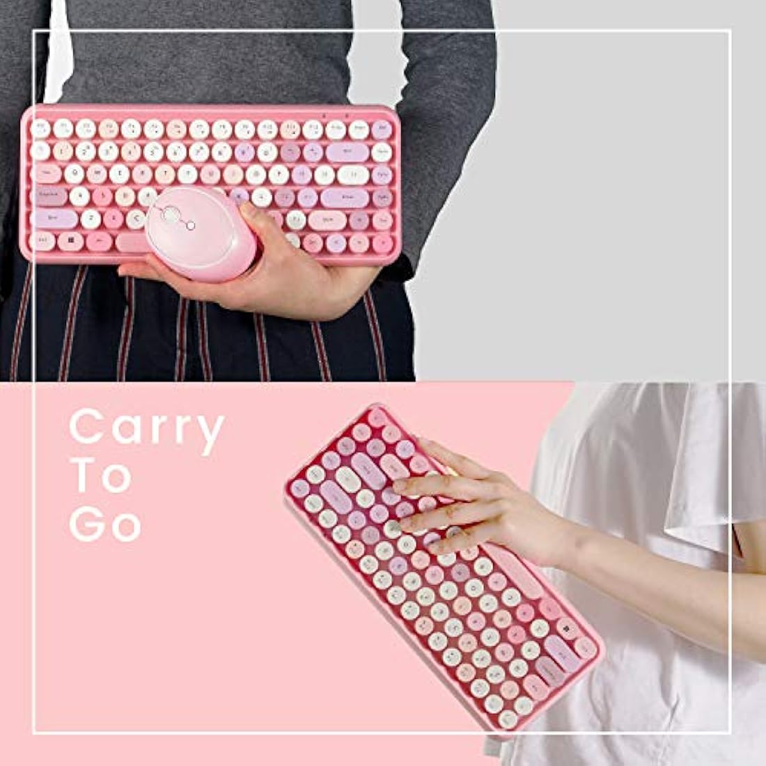Perixx PERIDUO-713 Wireless Retro Keyboard and Mouse Combo – Pastel Pink