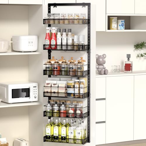TOPWE 6-Tier Over Door Spice Rack | Adjustable Metal Pantry Organizer
