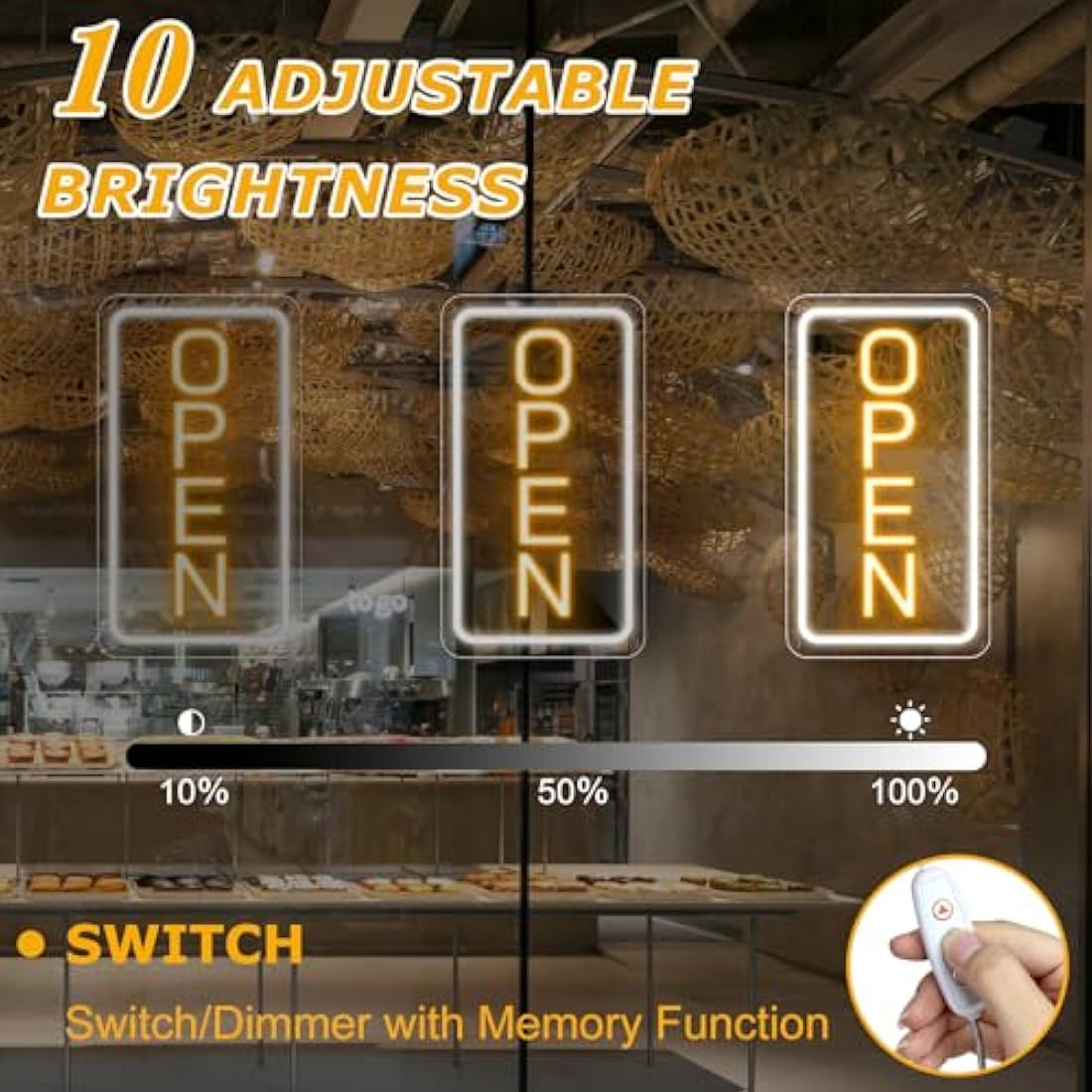 Jolof Store LED Neon Open Sign | 16x9 Dimmable USB Light for Business