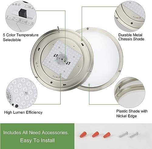 DINGLILIGHTING 30W LED Flush Mount Ceiling Light | 5CCT Dimmable Nickel