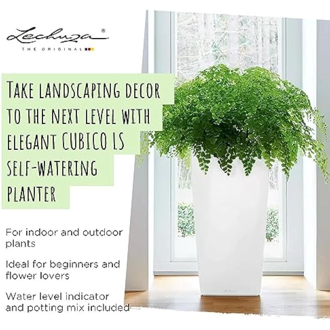 LECHUZA CUBICO Premium 40 Self-Watering Planter - Black High Gloss