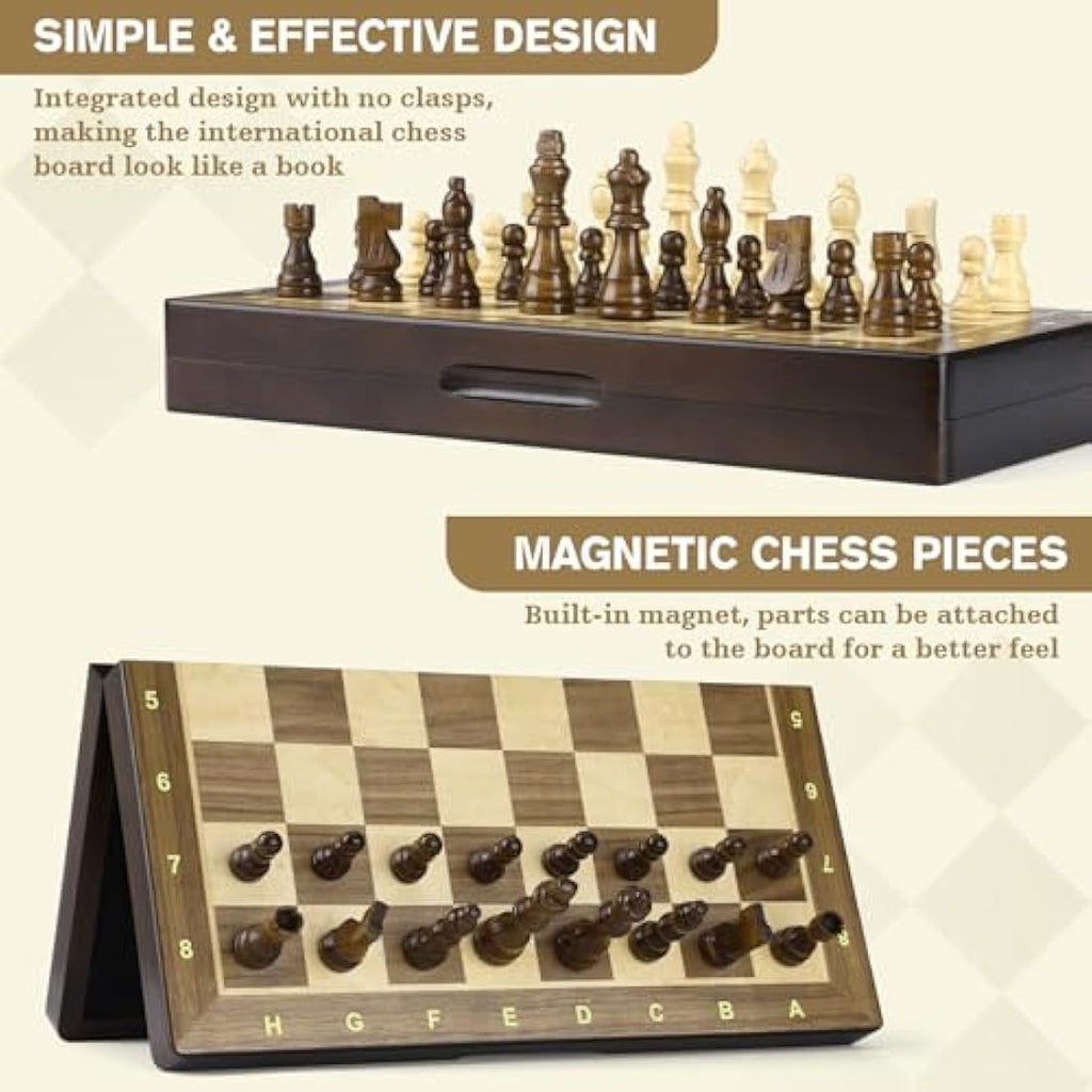 Peradix 2-in-1 Magnetic Wooden Chess and Checkers Set – 15" Foldable Board