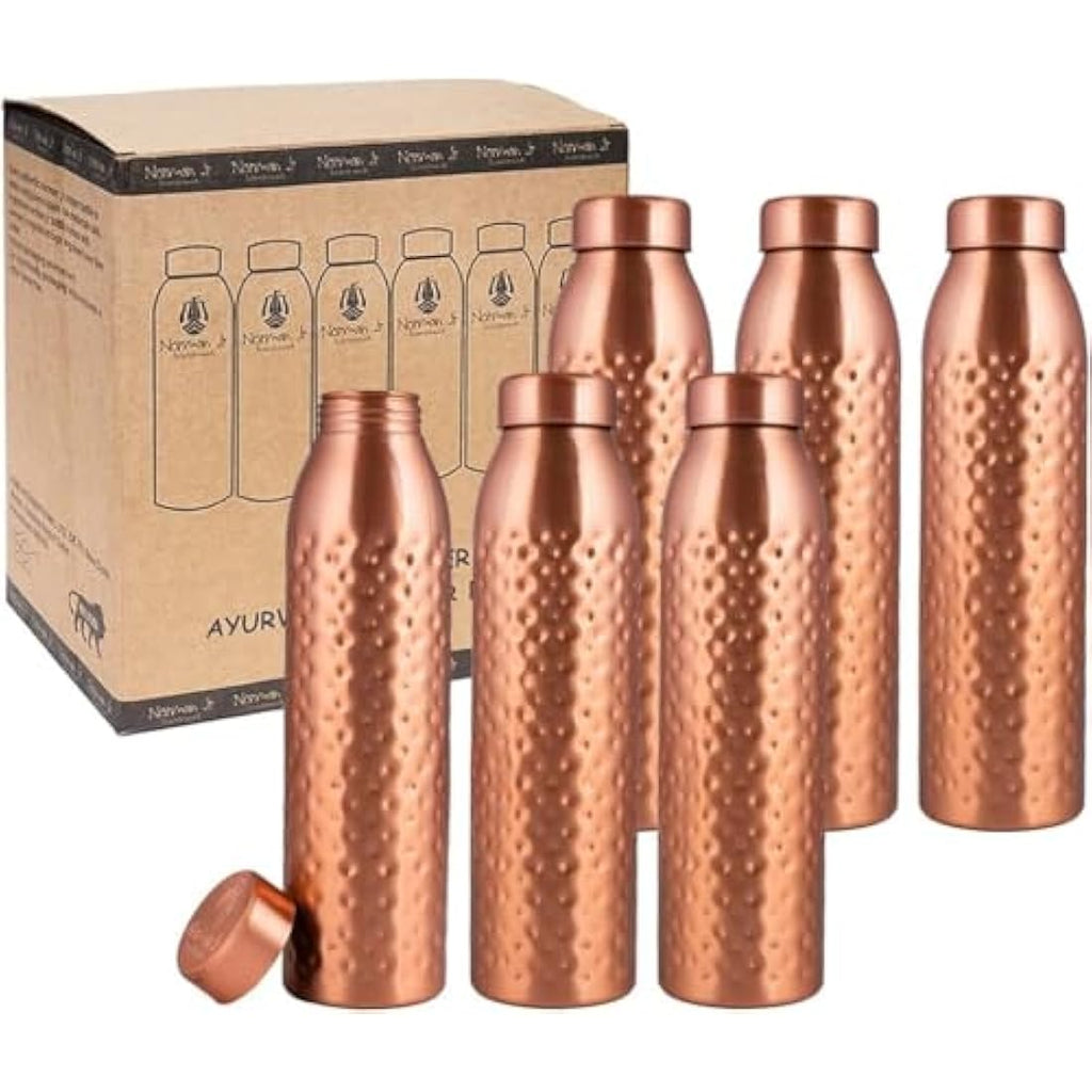 Hammered Copper Water Bottle 1L - Ayurvedic Vessel (6 Pack)