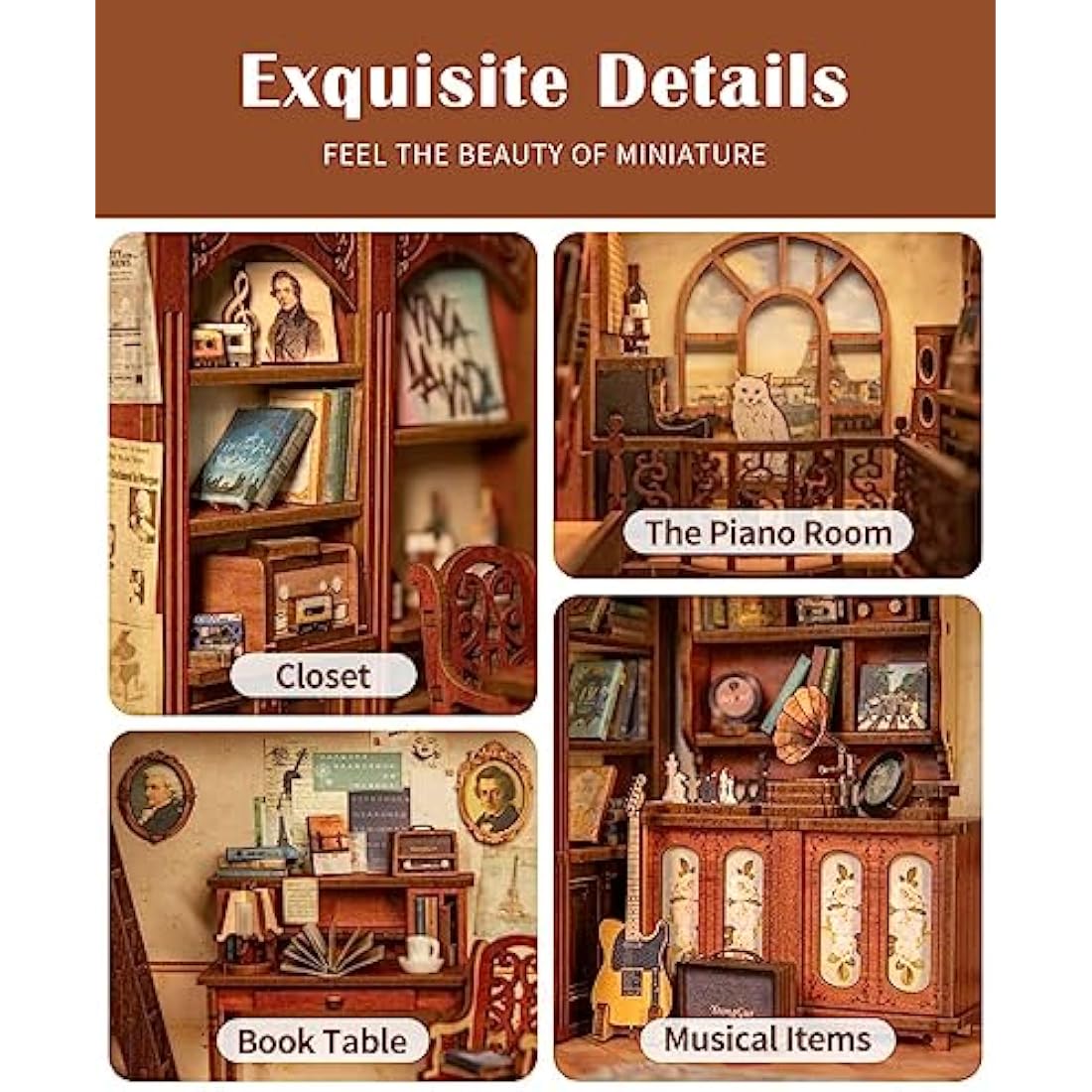 Cutebee Secret Rhythm DIY Book Nook Kit - 3D Wooden Puzzle with LED Light
