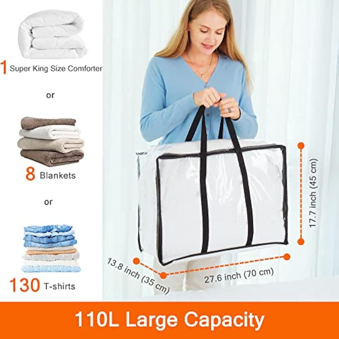 Vieshful 110L Clear Comforter Storage Bags, 5 Pack PVC Closet Organizers