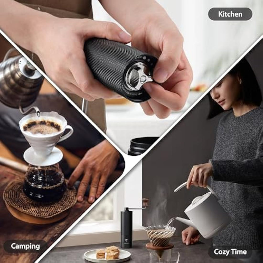 SUNYA Manual Coffee Grinder – Stainless Steel Conical Burr Mill, Black