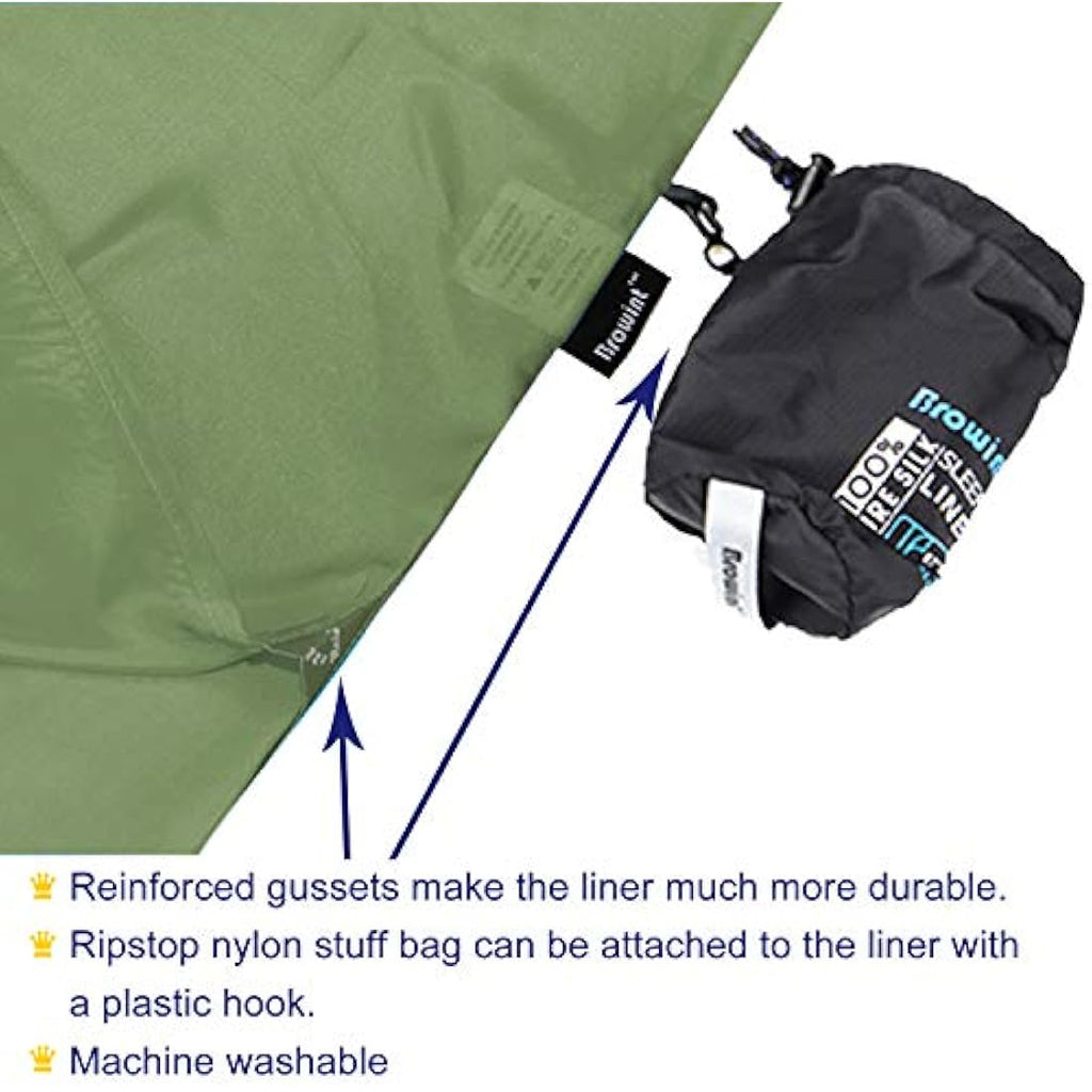 BROWINT Mulberry Silk Sleeping Bag Liner | Extra Wide Travel Sheet