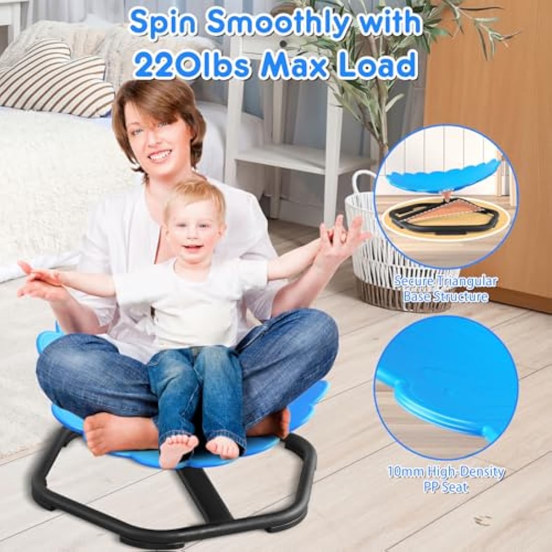 TERRAMUS Kids Swivel Chair – 360° Sensory Spinning Seat for Balance, Blue