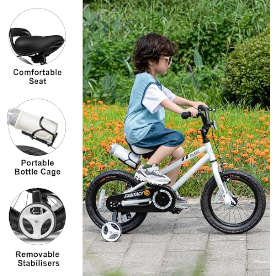 Glerc Fantasy 16 Inch Kids Bike with Stabilisers and Bottle Holder