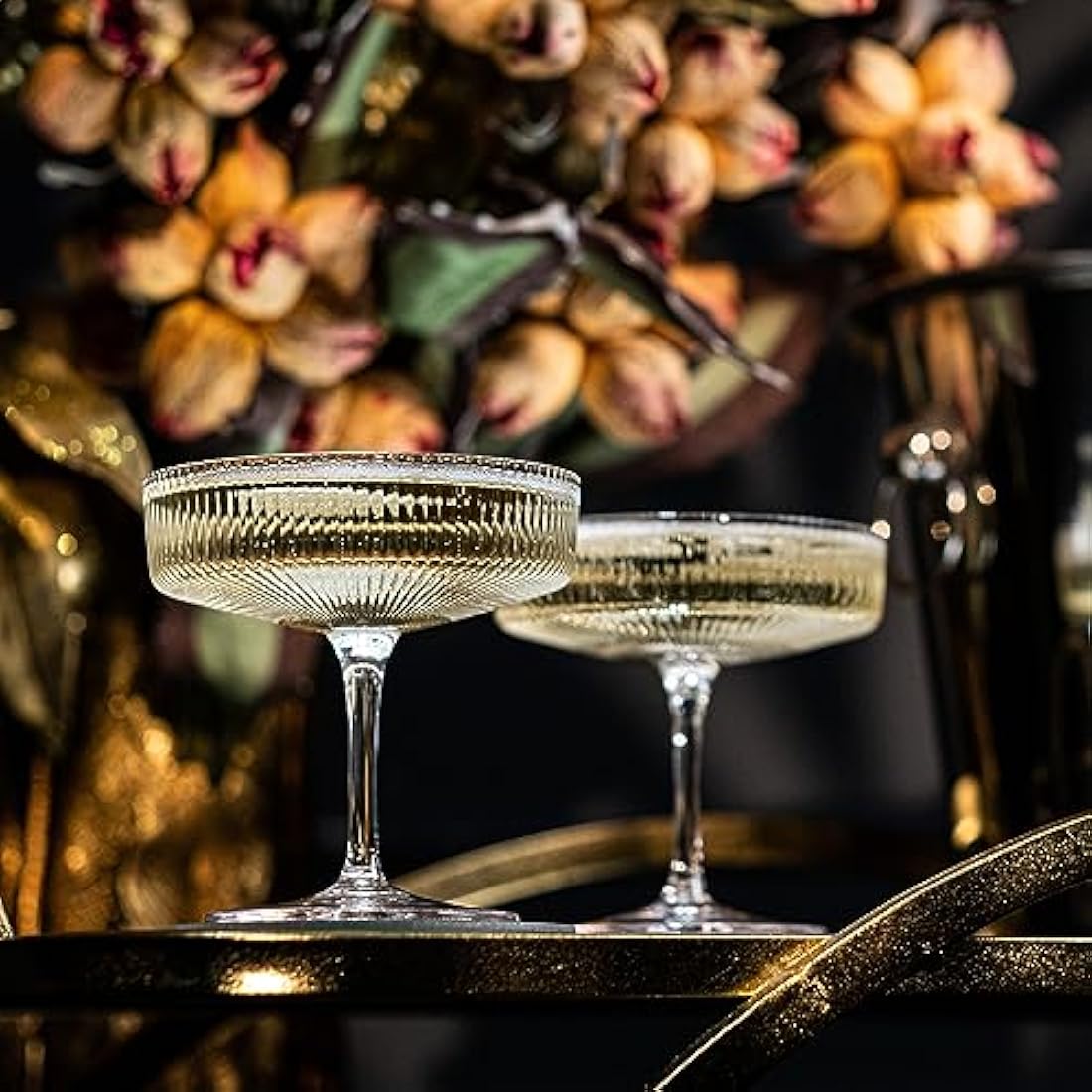 Jolof Store Art Deco Crystal Coupe Glasses – Set of 4 Vintage Cocktail Saucers