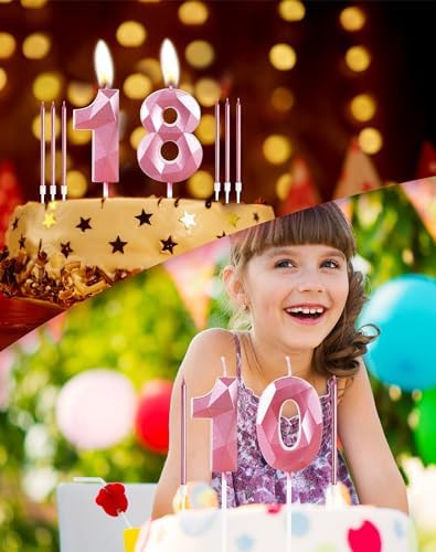 Yiran Pink 18th Birthday Candles Set | Number 18 and Long Cake Toppers