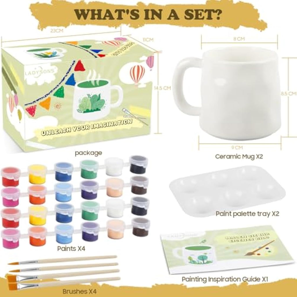 DIY Paint Your Own Mug Set - 2 Pack Ceramic Pottery Kit