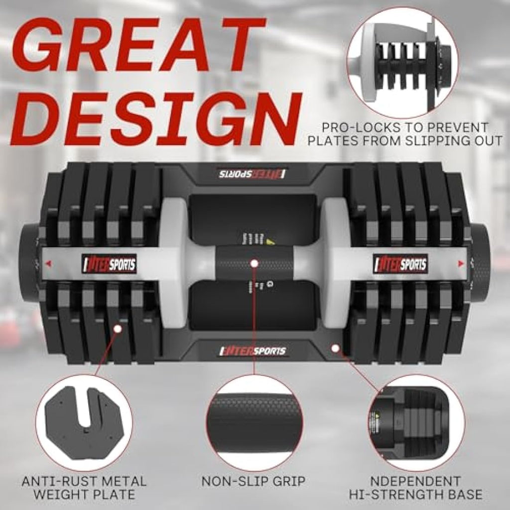 EnterSports Adjustable Dumbbell – 27kg Weight Set with Rotating Dial