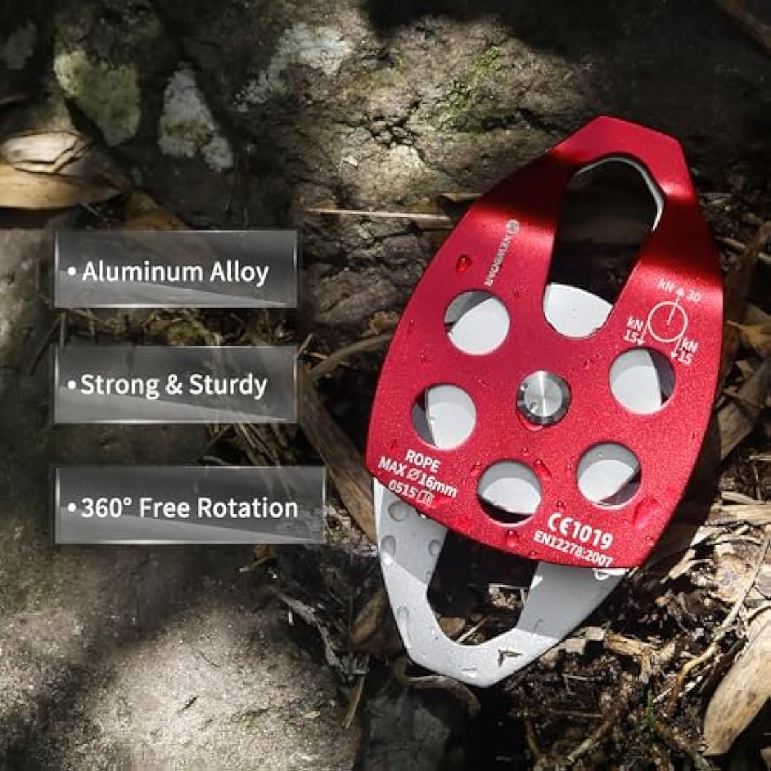 NewDoar 30KN Double Rescue Pulley | 16mm Rope Sheave for Arborist