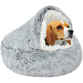 Calming Dog Bed – Fluffy Anti-Anxiety Plush Cave, Grey