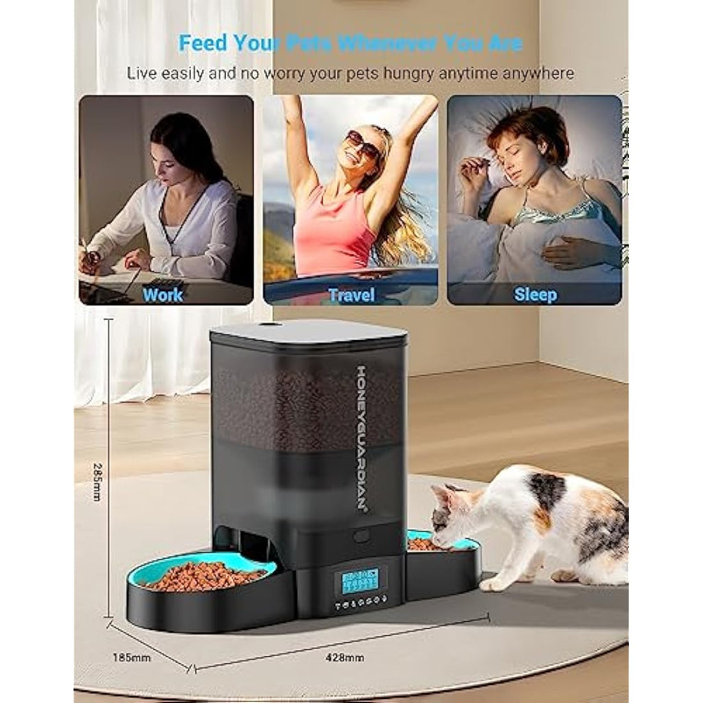HoneyGuaridan Dual Automatic Cat Feeder | 3.5L Timed Slow Feeder for 2 Cats