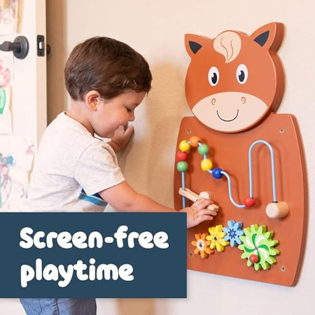 SPARK & WOW Horse Activity Wall Panel – Wooden Montessori Toddler Busy Board