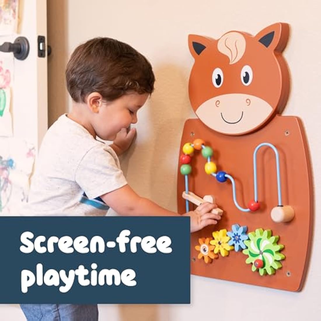 SPARK & WOW Horse Activity Wall Panel – Wooden Montessori Toddler Busy Board