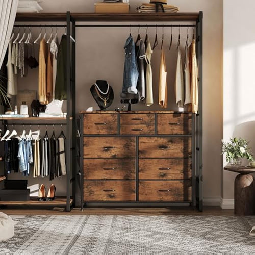 10-Drawer Fabric Dresser – Rustic Brown Storage Organizer