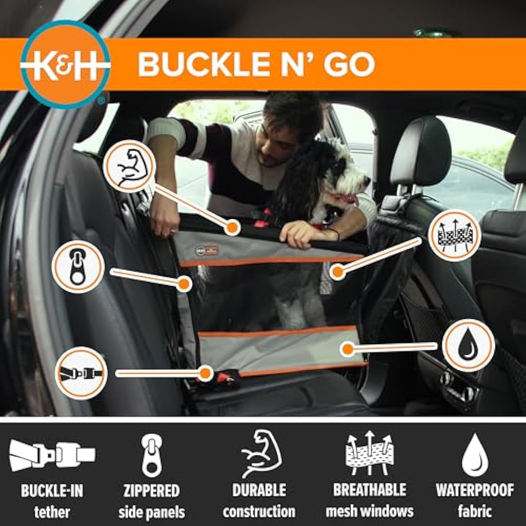 K&H Pet Products Buckle N' Go Dog Car Seat - Gray Waterproof Mesh