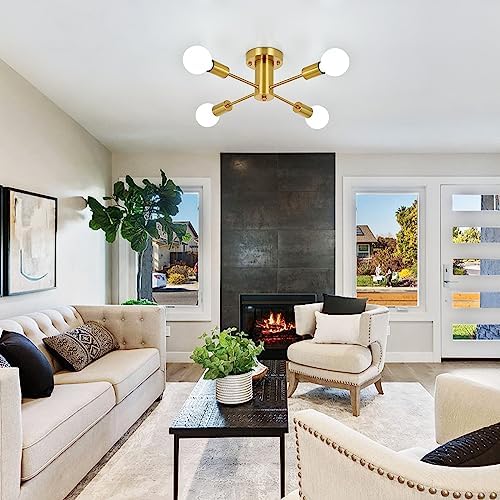 ASHUAQI Gold Sputnik Chandelier | 4-Light Modern Semi Flush Ceiling Light
