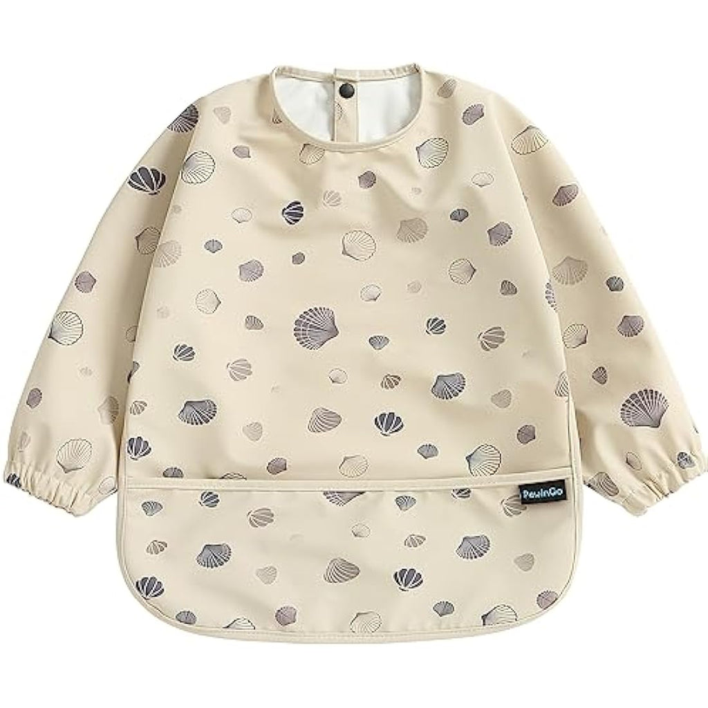 PewinGo Long Sleeve Weaning Bib – Waterproof Baby Coverall Bib, Beige