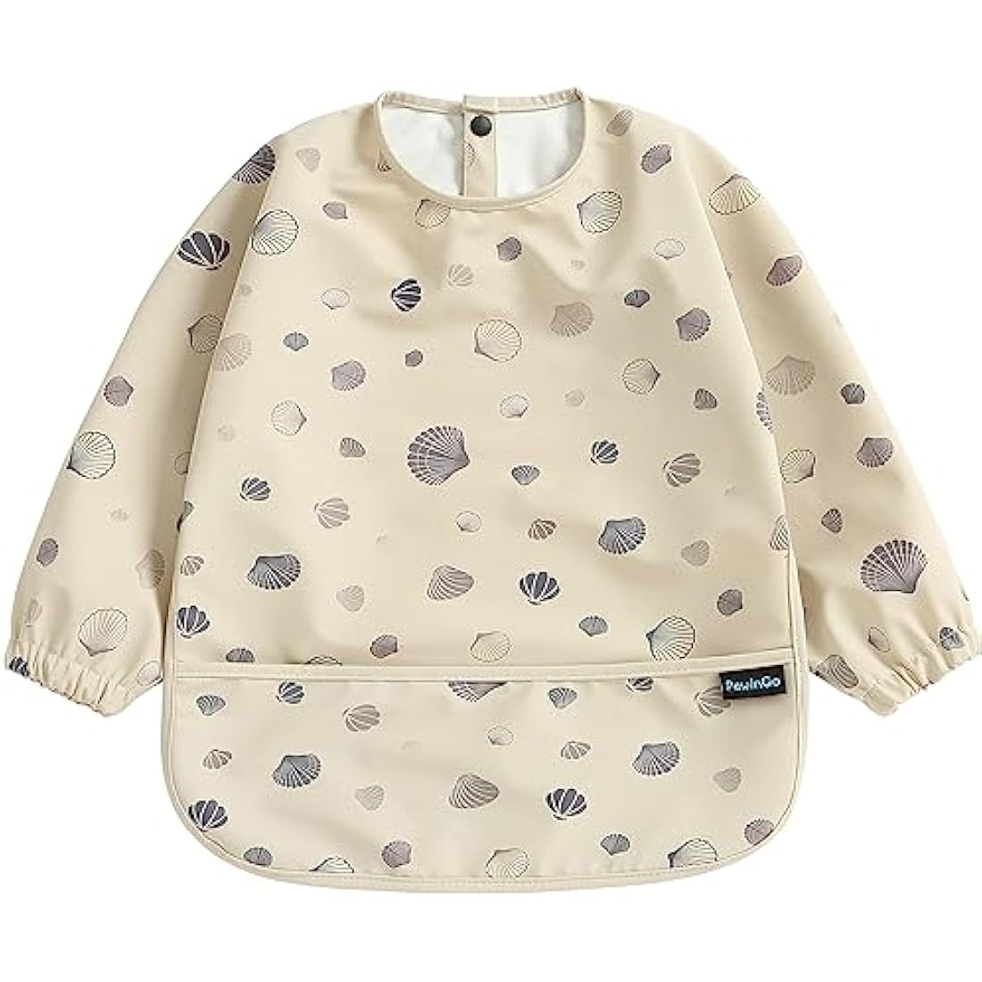 PewinGo Long Sleeve Weaning Bib – Waterproof Baby Coverall Bib, Beige