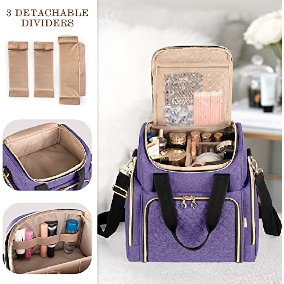 Travel Makeup Bag | Portable Cosmetic Case with 2 Inserts